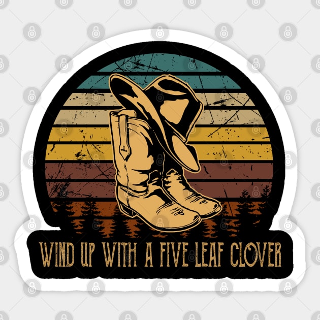 Wind Up With A Five Leaf Clover Love Music Cowboy Hat Cactus Sticker by Monster Gaming